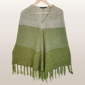 Maxsport Fringed Colorblocked Poncho Lime Green Harvest FALL Sm/Med